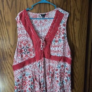 Torrid Red and White Patterned Tank Top